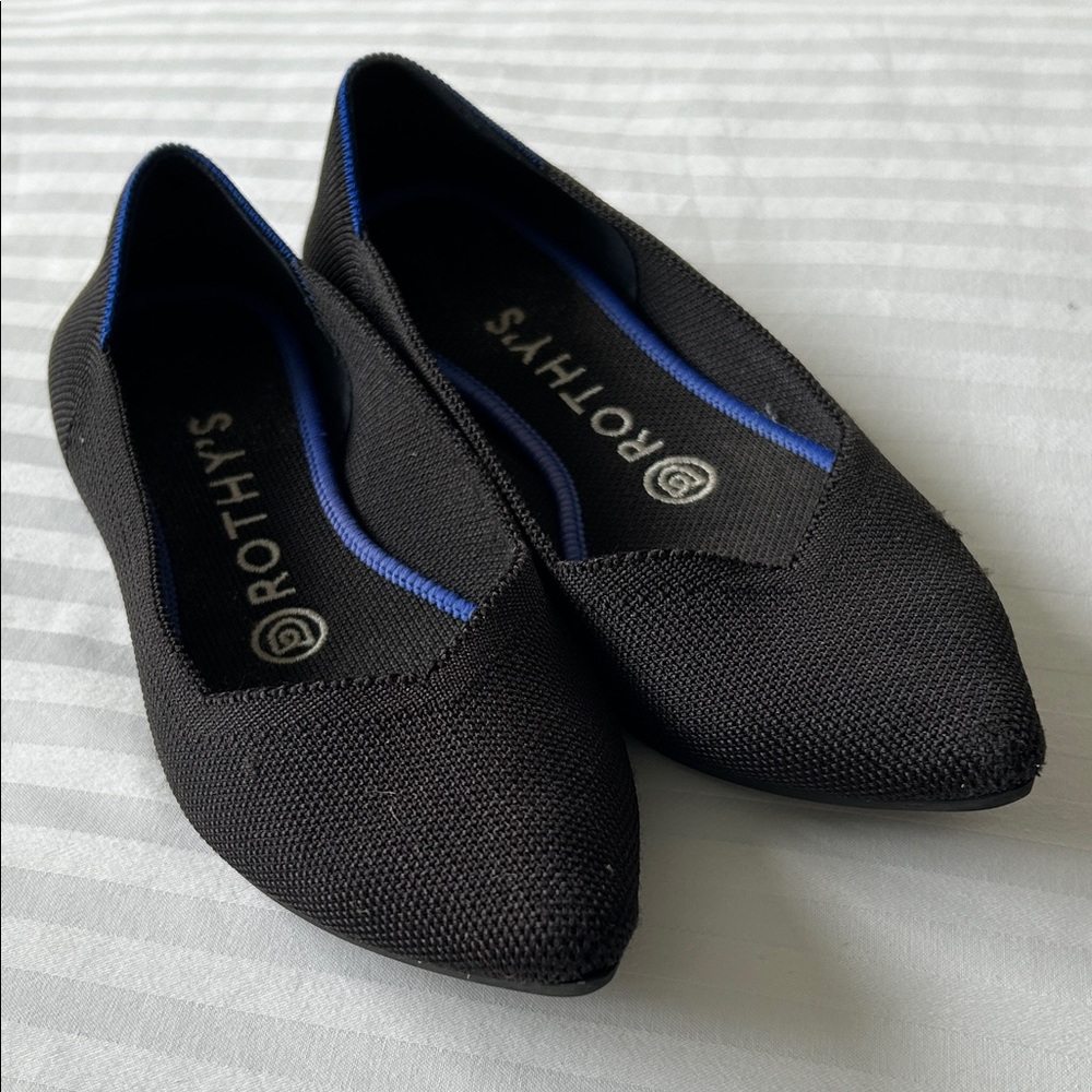 Rothy's Black Flats with Blue Trim